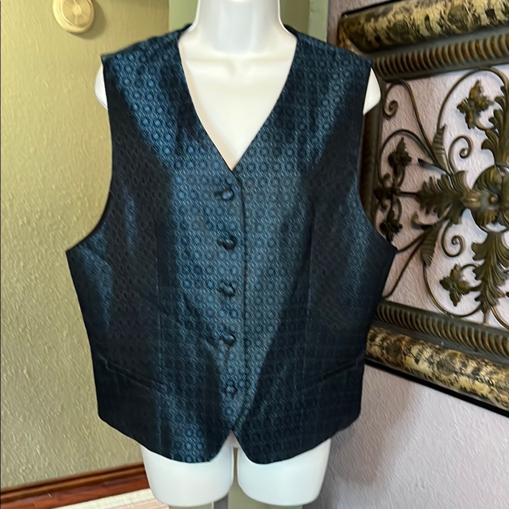 Vintage Career Essentials Blue Patterned Vest - B… - image 1